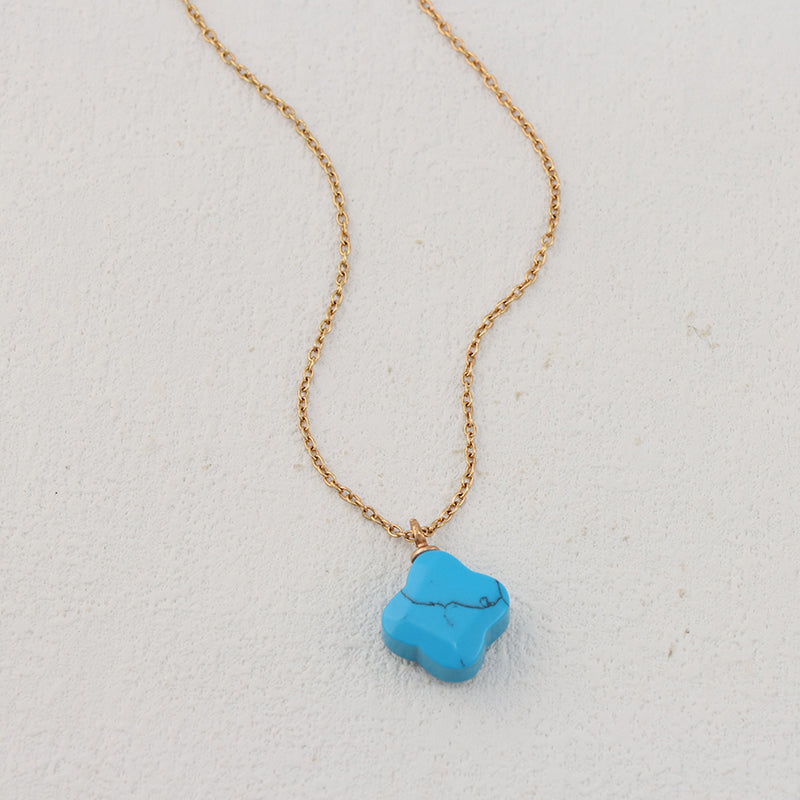 Blue O-Link Clover Stainless Steel Necklace