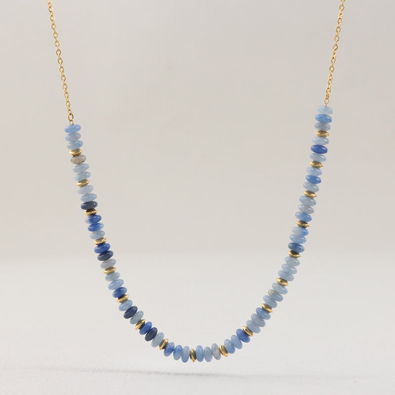 Blue Aventurine Beaded Stainless Steel O-Chain Necklace for Women