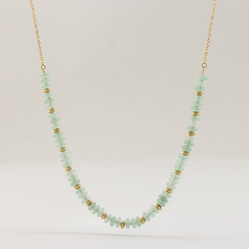 Green Aventurine Beaded Stainless Steel O-Link Necklace