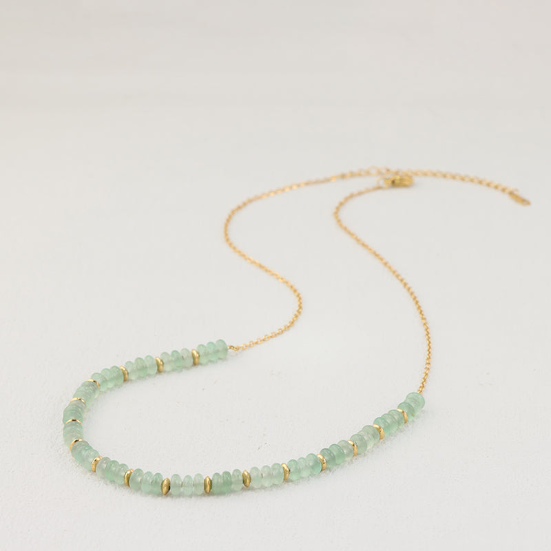 Green Aventurine Beaded Stainless Steel O-Link Necklace