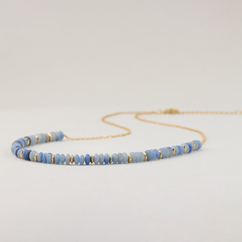 Blue Aventurine Beaded Stainless Steel O-Chain Necklace for Women