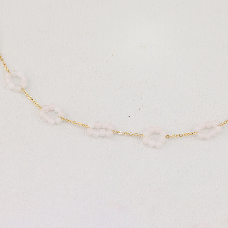 Pink Quartz Beaded Stainless Steel O-Chain Necklace for Women