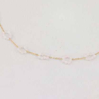 Pink Quartz Beaded Stainless Steel O-Chain Necklace for Women