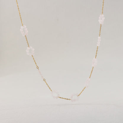 Pink Quartz Beaded Stainless Steel O-Chain Necklace for Women