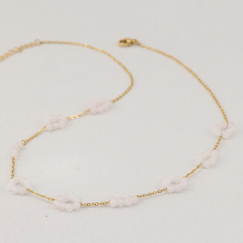Pink Quartz Beaded Stainless Steel O-Chain Necklace for Women