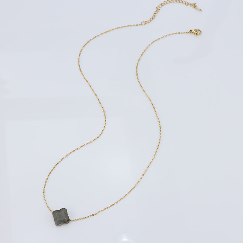 Gray Stainless Steel Clover Necklace