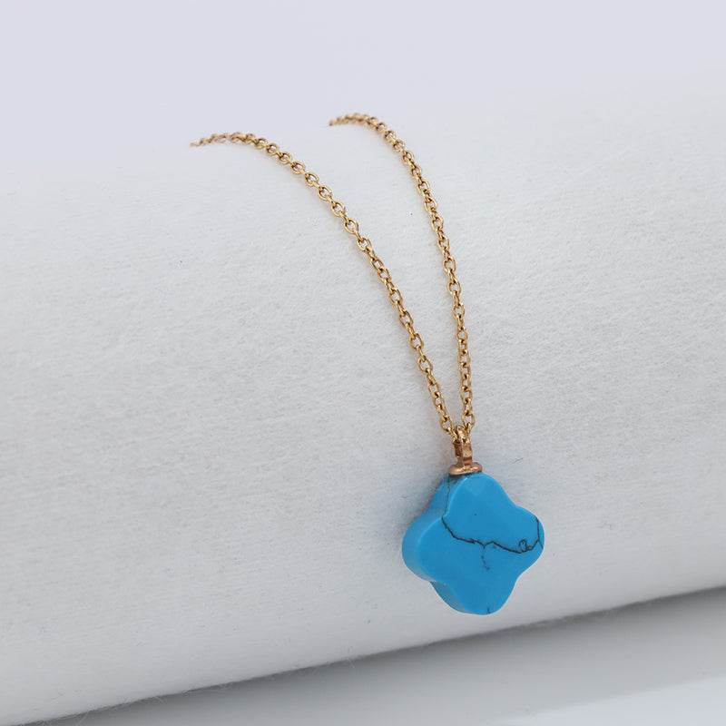 Blue O-Link Clover Stainless Steel Necklace