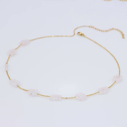 Pink Quartz Beaded Stainless Steel O-Chain Necklace for Women