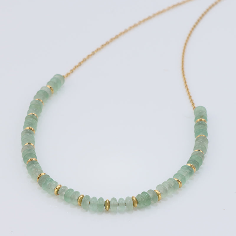 Green Aventurine Beaded Stainless Steel O-Link Necklace