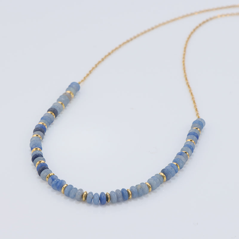Blue Aventurine Beaded Stainless Steel O-Chain Necklace for Women