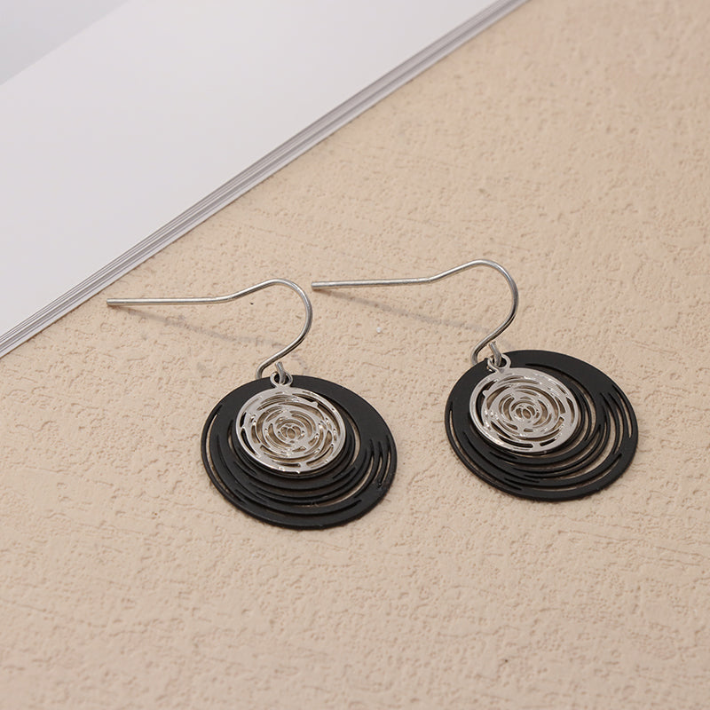 Innovative Black Copper Hoop Earrings with Floral Pattern