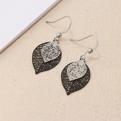 Trendy Leaf-Shaped Black Copper Earrings, Lightweight Design