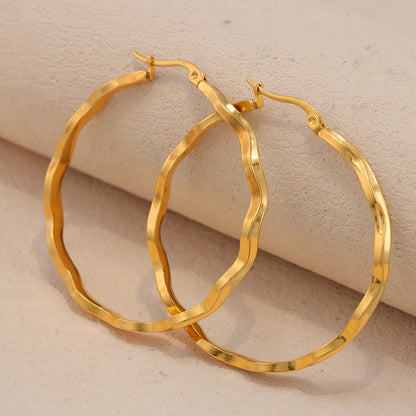 Minimalist Stainless Steel Wave Texture Hoop Earrings