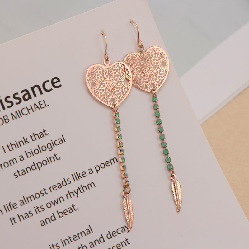 Vintage Rose Gold Heart Earrings - Multi-layered Design