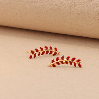 Red Copper Leaf Tassel Earrings, Nature-Inspired Design