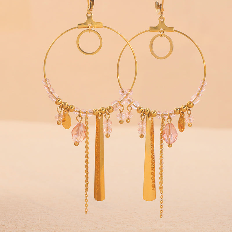 Vintage Style Stainless Steel Earrings with Tassels and Pendants