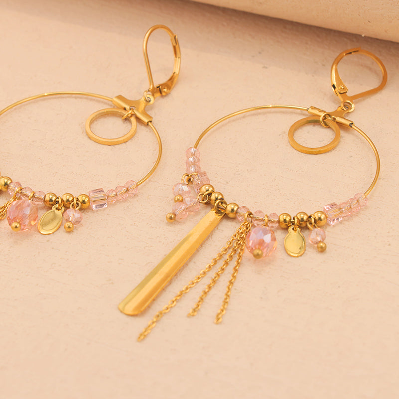 Vintage Style Stainless Steel Earrings with Tassels and Pendants