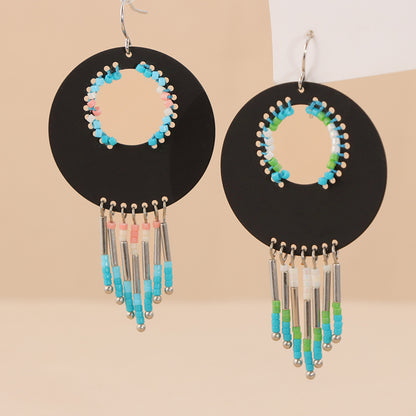 Tribal Elegance: Copper Earrings with Geometric Design & Tassel - Express Your Artistic Spirit!