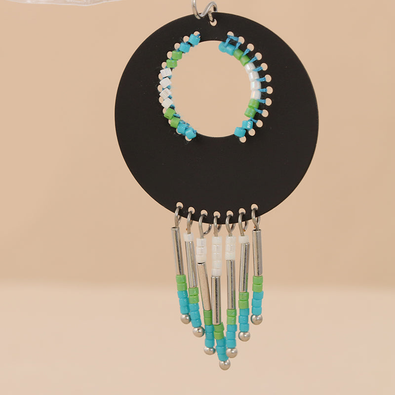 Tribal Elegance: Copper Earrings with Geometric Design & Tassel - Express Your Artistic Spirit!