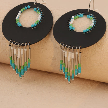 Tribal Elegance: Copper Earrings with Geometric Design & Tassel - Express Your Artistic Spirit!