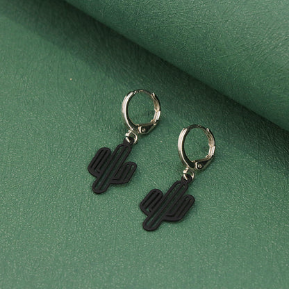 Modern Black Cactus Earrings - Symmetric & Asymmetric Design