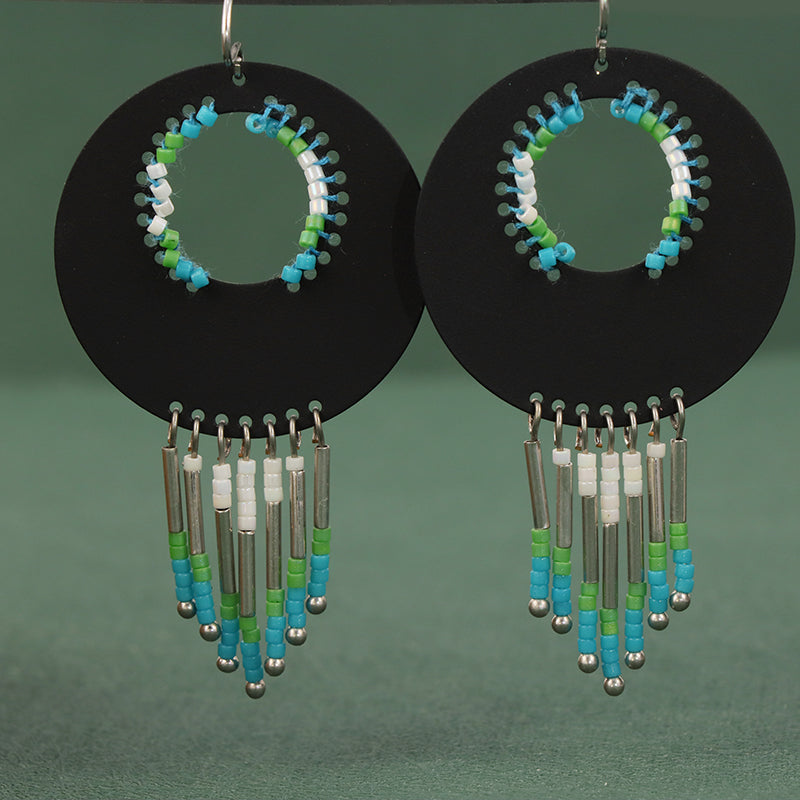 Tribal Elegance: Copper Earrings with Geometric Design & Tassel - Express Your Artistic Spirit!