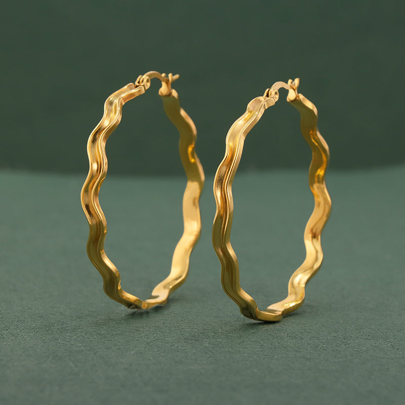 Minimalist Stainless Steel Wave Texture Hoop Earrings