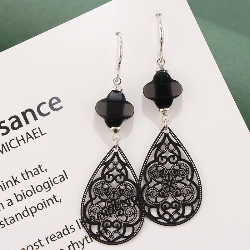 Unique Black Botanical Earrings - Contemporary Chic