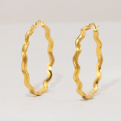 Minimalist Stainless Steel Wave Texture Hoop Earrings