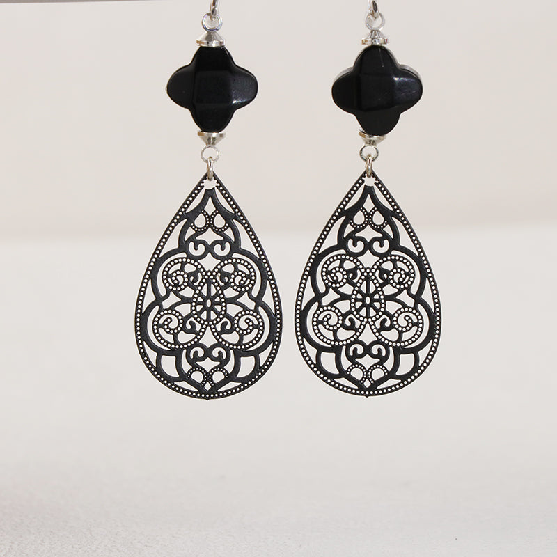 Unique Black Botanical Earrings - Contemporary Chic