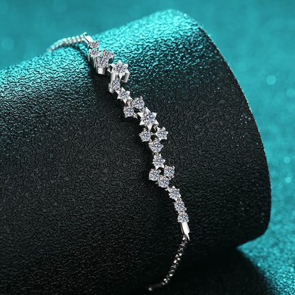 Ins Style 5-Layer Rhodium Plated Sterling Silver Bracelet - 0.585ct Moissanite with Lucky Charm Design