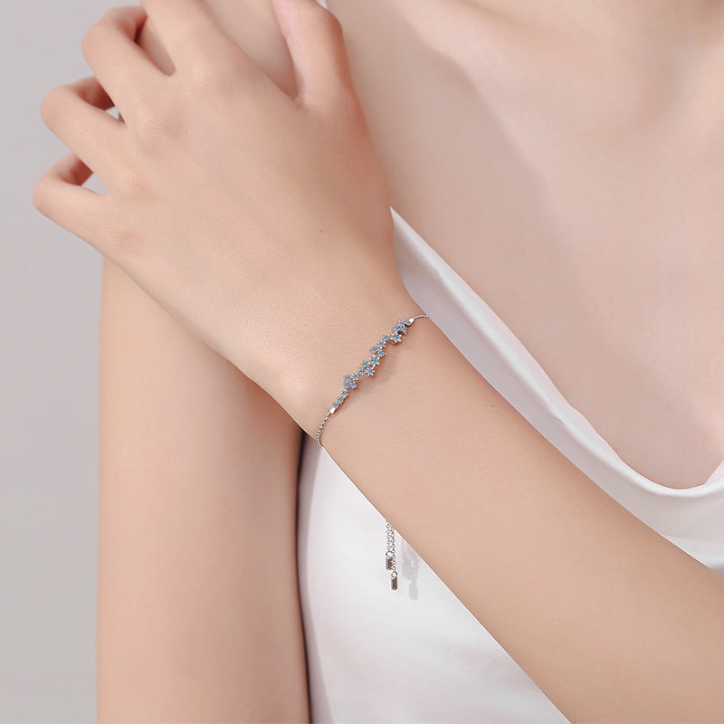 Ins Style 5-Layer Rhodium Plated Sterling Silver Bracelet - 0.585ct Moissanite with Lucky Charm Design