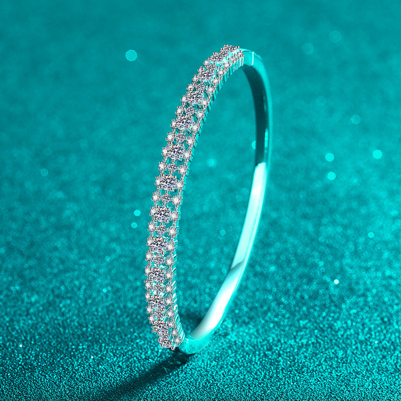 Instagram Botanical Bangle 2.1ct Moissanite 46*56mm Camellia Cactus Tree 925 Silver 5-Layer Rhodium