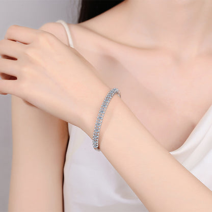 Instagram Botanical Bangle 2.1ct Moissanite 46*56mm Camellia Cactus Tree 925 Silver 5-Layer Rhodium