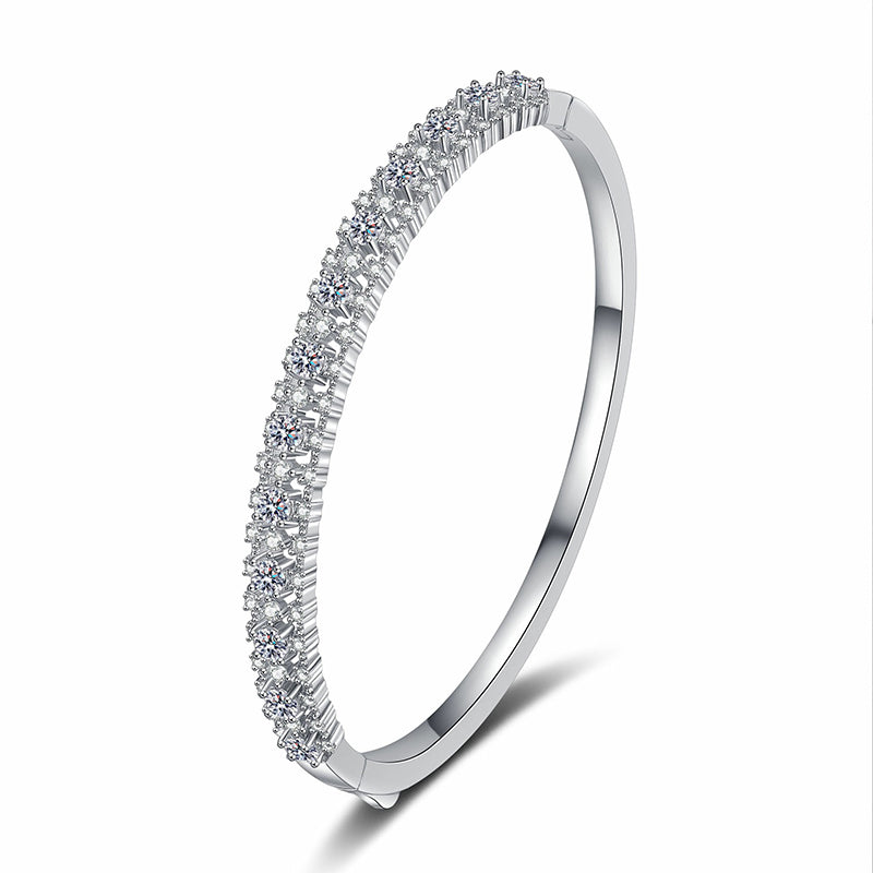 Instagram Botanical Bangle 2.1ct Moissanite 46*56mm Camellia Cactus Tree 925 Silver 5-Layer Rhodium