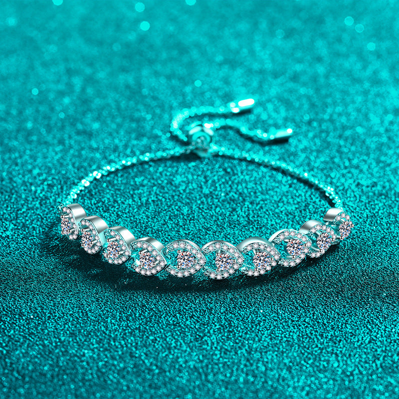 Instagram Style 5-Layer Rhodium Plated Sterling Silver Bracelet with 1ct Moissanite, Camellia, Cactus & Red Bean Charms