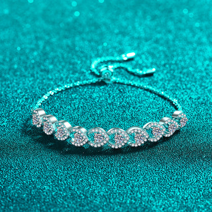 Instagram Style 5-Layer Rhodium Plated Sterling Silver Bracelet with 1ct Moissanite, Camellia, Cactus & Red Bean Charms