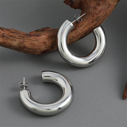 Instagram Style Geometric C-Shaped Drop Earrings in Gold/Silver
