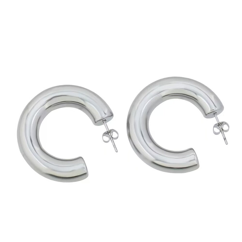 Instagram Style Geometric C-Shaped Drop Earrings in Gold/Silver