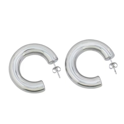 Instagram Style Geometric C-Shaped Drop Earrings in Gold/Silver