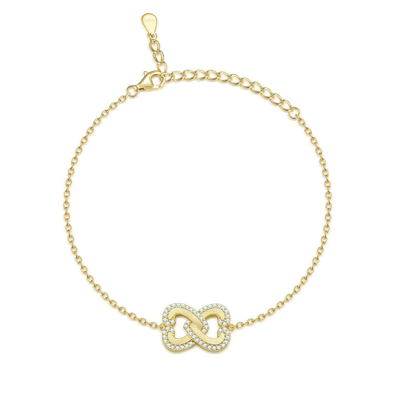 Interlocking Hearts 925 Sterling Silver Bracelet - Romantic Gold Plated Love Jewelry