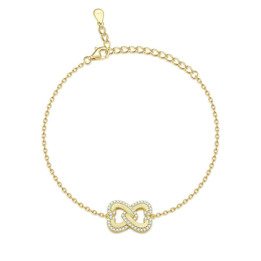 Interlocking Hearts 925 Sterling Silver Bracelet - Romantic Gold Plated Love Jewelry