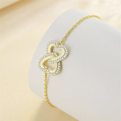 Interlocking Hearts 925 Sterling Silver Bracelet - Romantic Gold Plated Love Jewelry