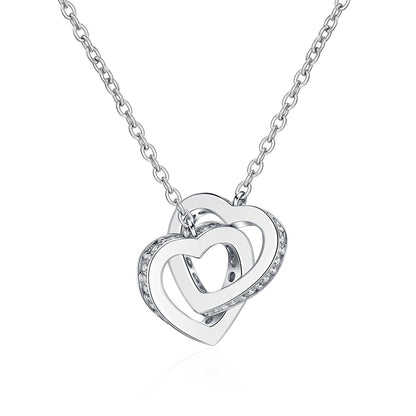 Interlocking Hearts Moissanite Necklace - S925 Sterling Silver Rose Gold/Platinum Plated Collarbone Chain