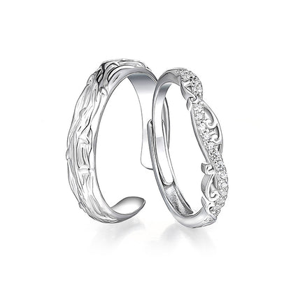 "Intertwined Branches" Couple Rings - 925 Sterling Silver Chinese-Style Matching Set