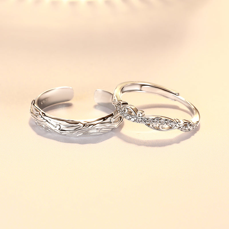 "Intertwined Branches" Couple Rings - 925 Sterling Silver Chinese-Style Matching Set