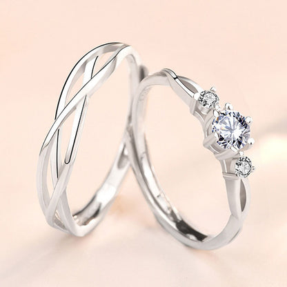 "Interwoven Love" 925 Sterling Silver Couple Rings - Wave Design Matching Wedding Bands