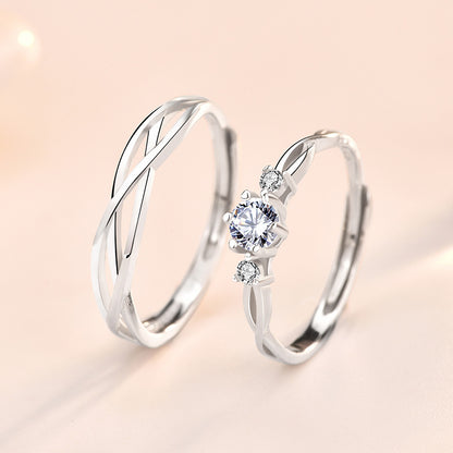 "Interwoven Love" 925 Sterling Silver Couple Rings - Wave Design Matching Wedding Bands