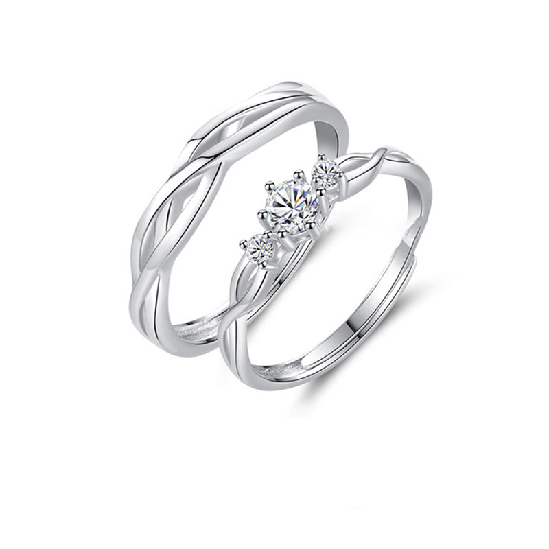 "Interwoven Love" 925 Sterling Silver Couple Rings - Wave Design Matching Wedding Bands