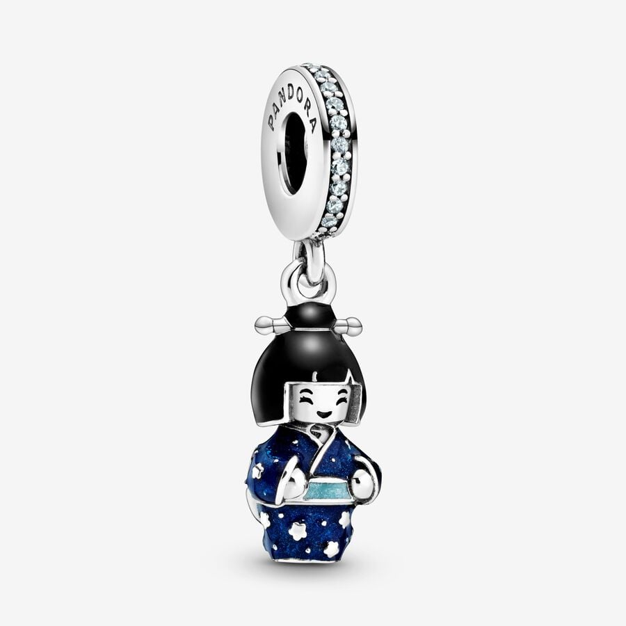 Japanese Doll in Blue Kimono Dangle Charm